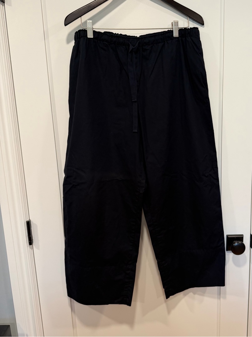 COS Navy Cotton Poplin Cropped Wide-Leg Drawstring Pants